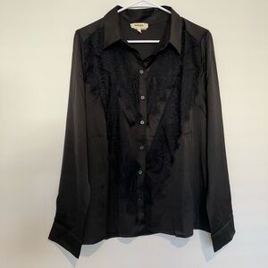 Promesa Boutique Black Satin Button Down with Lace Detail Large